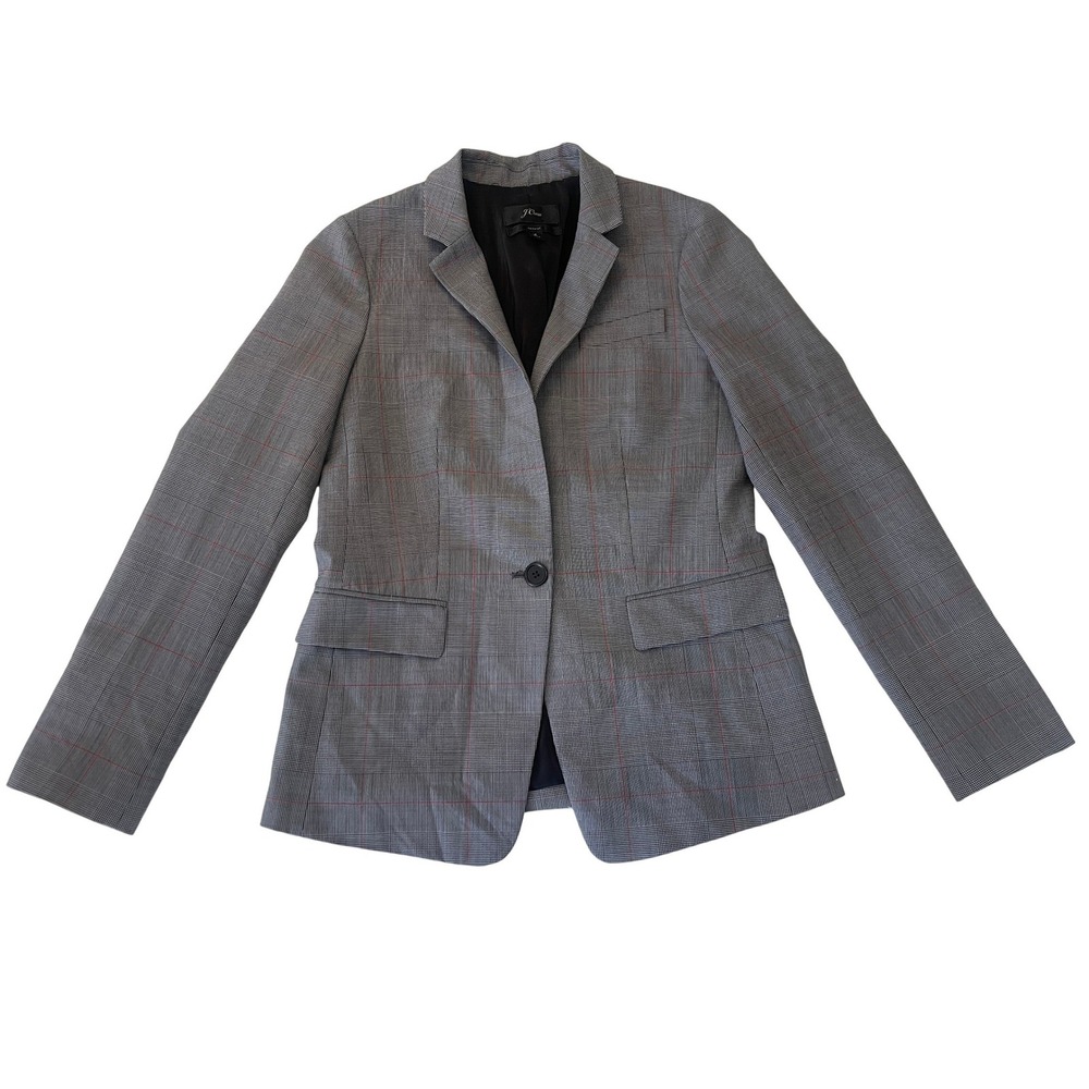 J.Crew Regent Blazer Grey Glen Plaid Wool Blend Jacket Womens 2 Professional